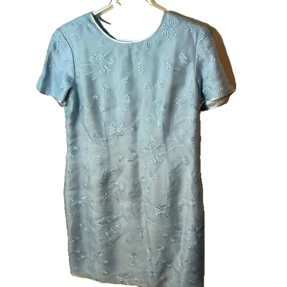 Talbots silk baby blue dress Size 10 vintage - Picture 2 of 9